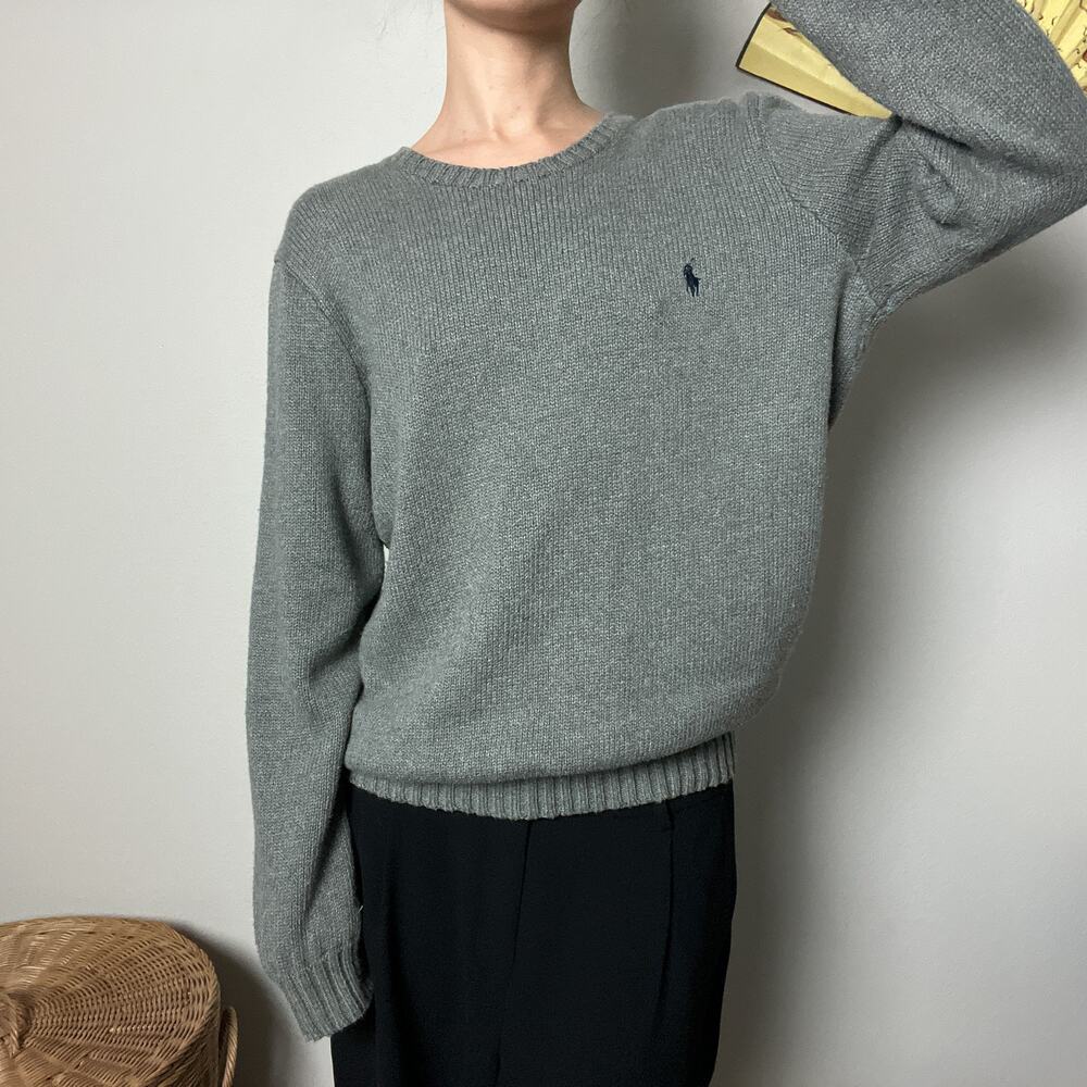polo ralph lauren gray cotton preppy oversized boyfriend crewneck sweater